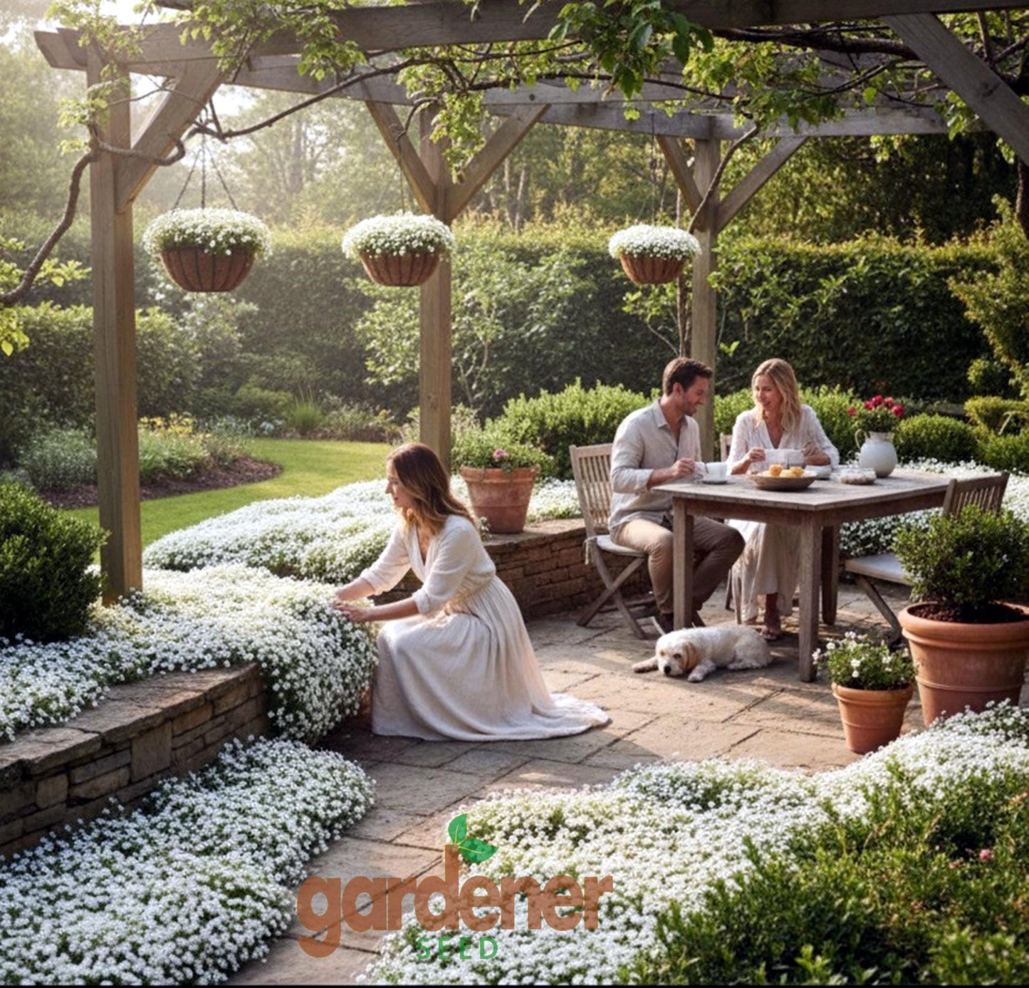 500 Seeds White Creeping Thyme & Rock Cress Ground Cover, Non‑GMO, Perennial Pollinator-Friendly Blooms